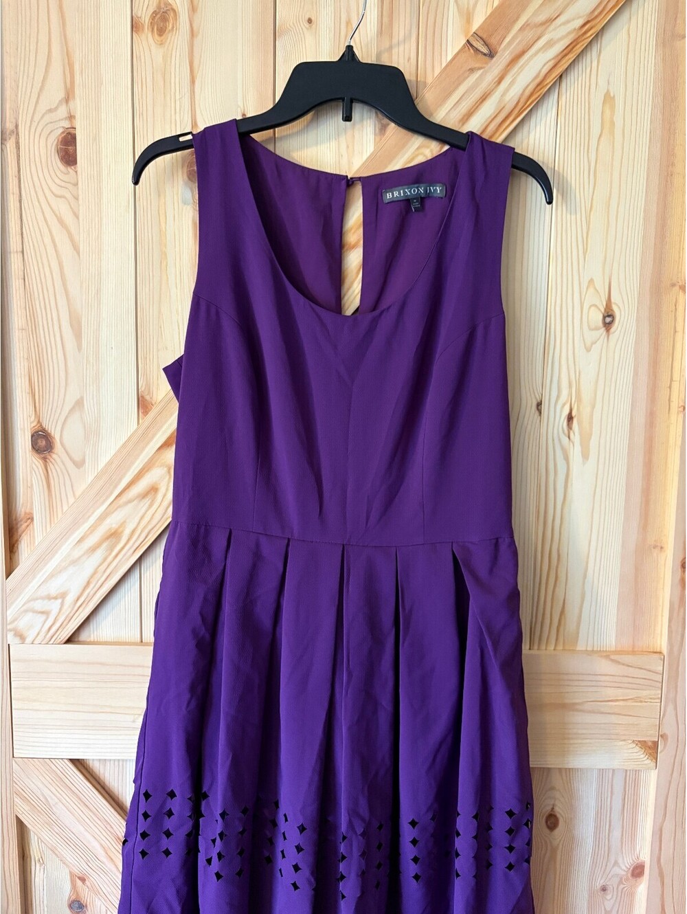 Brixon Ivy Purple Sleeveless Dress with Laser Cut Hem Detail, Size M